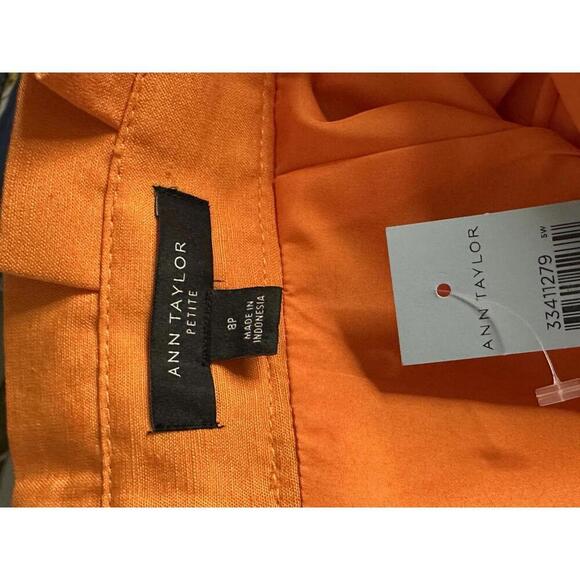 Ann Taylor office siren orange linen-blend paperbag pencil skirt Size 8P - Picture 9 of 10